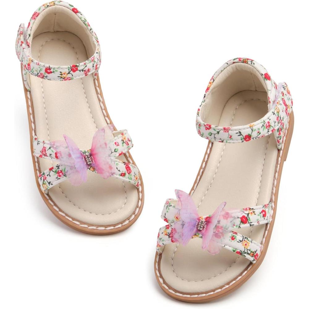 imageTHEE BRON Toddler Girls Butterfly Floral Sandals  Comfy Sparkle Shoes for Play ampamp Summer AdventuresAa414flutter Rose Red