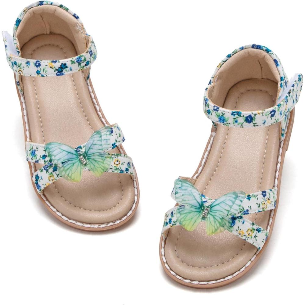 imageTHEE BRON Toddler Girls Butterfly Floral Sandals  Comfy Sparkle Shoes for Play ampamp Summer AdventuresAa414mint Flutter Green