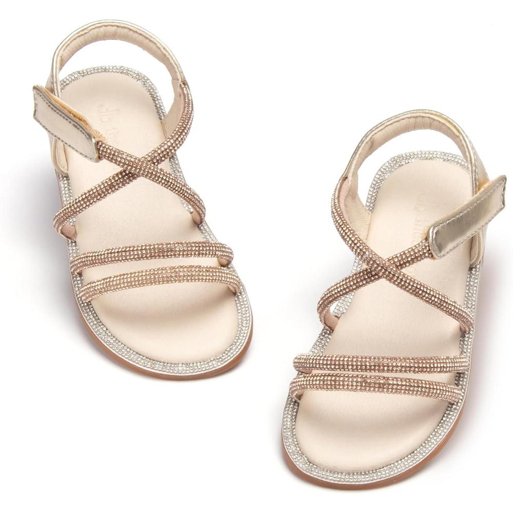 imageTHEE BRON Toddler Girls Butterfly Floral Sandals  Comfy Sparkle Shoes for Play ampamp Summer AdventuresAa428stardust Gold