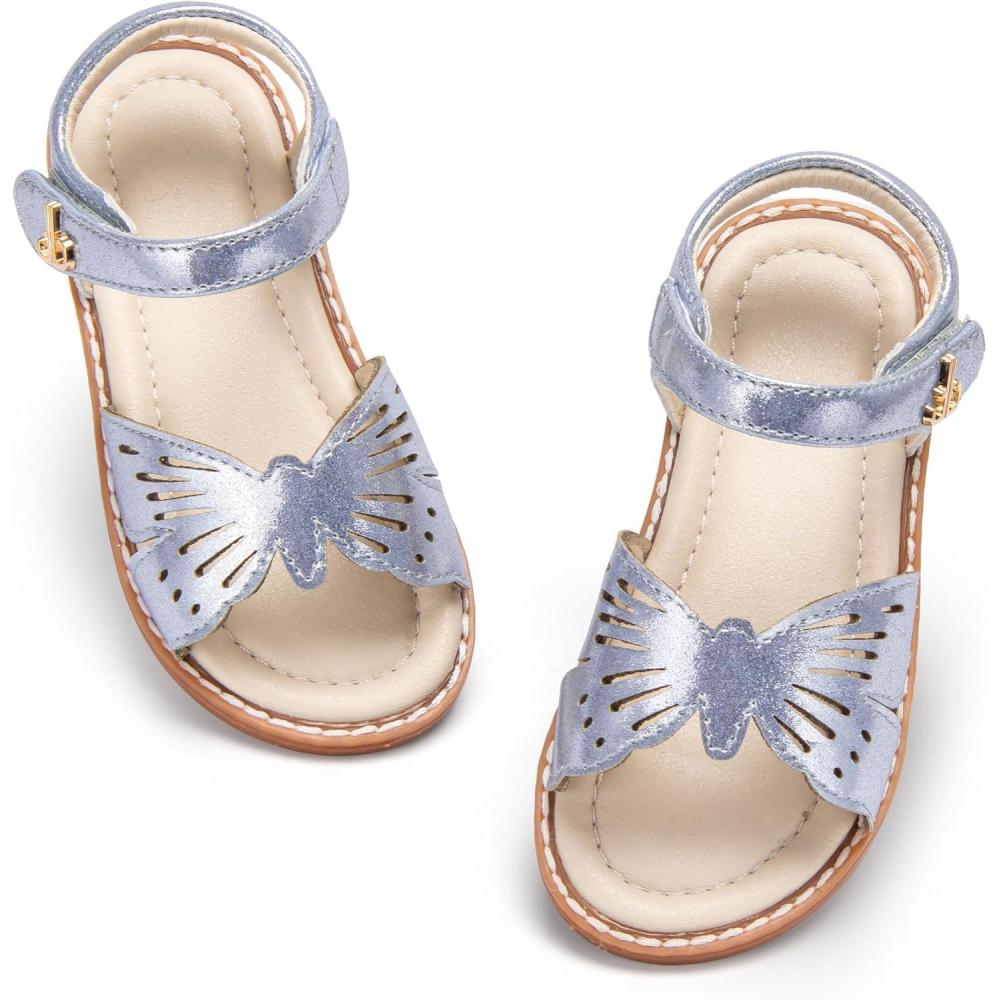 imageTHEE BRON Toddler Girls Butterfly Floral Sandals  Comfy Sparkle Shoes for Play ampamp Summer AdventuresAa520fairy Blue