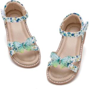 THEE BRON Toddler Girls Butterfly Floral Sandals – Comfy Sparkle Shoes for Play & Summer Adventures(Aa414-mint Flutter Green)