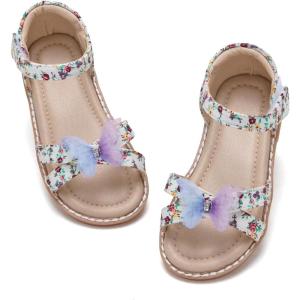 THEE BRON Toddler Girls Butterfly Floral Sandals – Comfy Sparkle Shoes for Play & Summer Adventures(Aa414-violet Wing Purple)