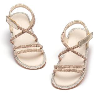THEE BRON Toddler Girls Butterfly Floral Sandals – Comfy Sparkle Shoes for Play & Summer Adventures(Aa428-stardust Gold)