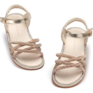 THEE BRON Toddler Girls Butterfly Floral Sandals – Comfy Sparkle Shoes for Play & Summer Adventures(Aa436-stardust Gold)