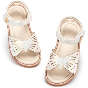 THEE BRON Toddler Girls Butterfly Floral Sandals – Comfy Sparkle Shoes for Play & Summer Adventures(Aa520-enchanted White)
