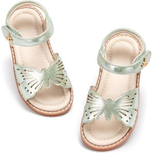 THEE BRON Toddler Girls Butterfly Floral Sandals – Comfy Sparkle Shoes for Play & Summer Adventures(Aa520-pixie Green)