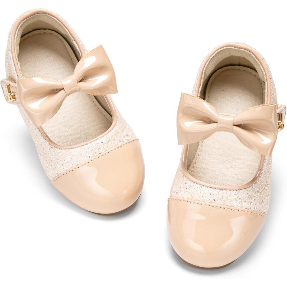 imageTHEE BRON Bedazzled Glitter Mary Jane Flats for Toddler Girls  Shimmery TwinkleToe Shoes for Fancy FunAf552toasted Beige