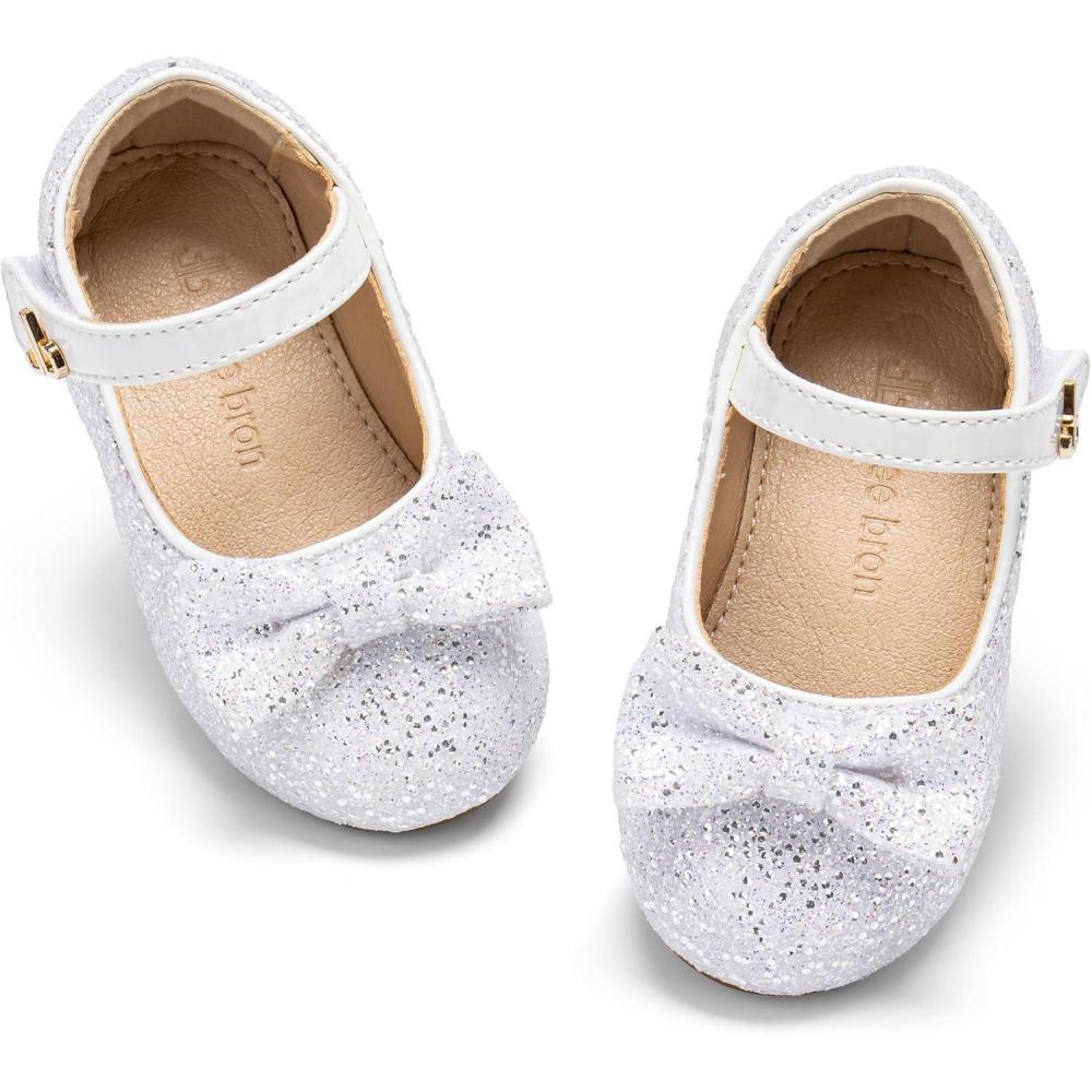 imageTHEE BRON Bedazzled Glitter Mary Jane Flats for Toddler Girls  Shimmery TwinkleToe Shoes for Fancy FunAf562starlight White