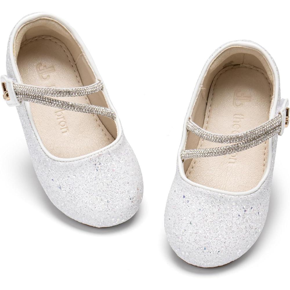 imageTHEE BRON Bedazzled Glitter Mary Jane Flats for Toddler Girls  Shimmery TwinkleToe Shoes for Fancy FunAf564crystal White