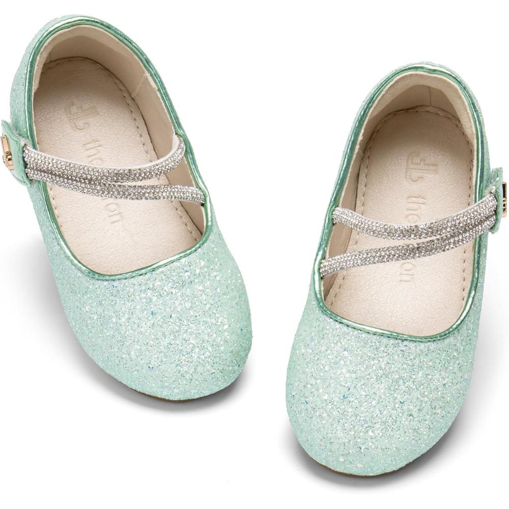 imageTHEE BRON Bedazzled Glitter Mary Jane Flats for Toddler Girls  Shimmery TwinkleToe Shoes for Fancy FunAf564fairy Green