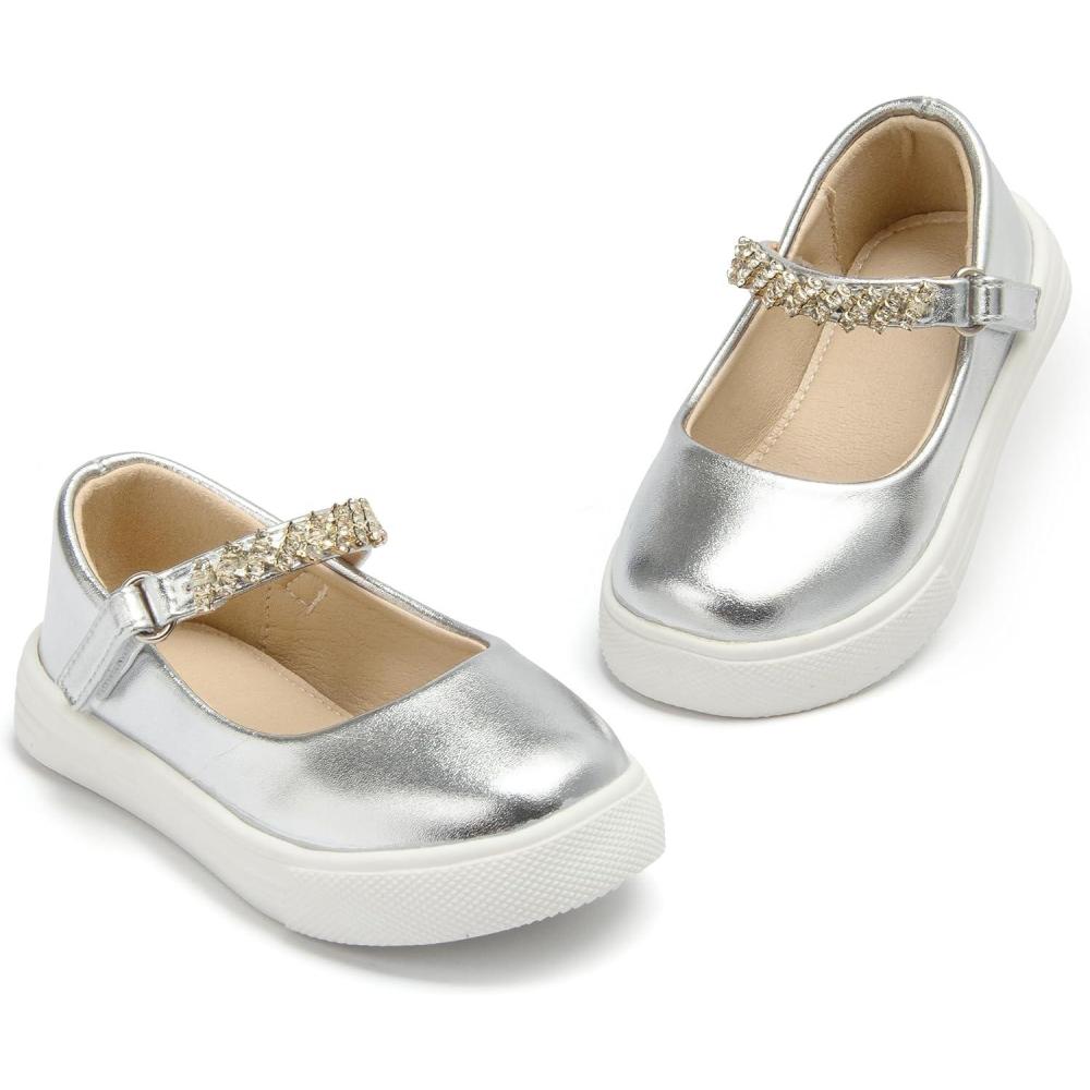 imageTHEE BRON Shiny Gloss Toddler Girls Sneakers Versatile Fun Casual Kicks for Little OnesAs402diamond Silver