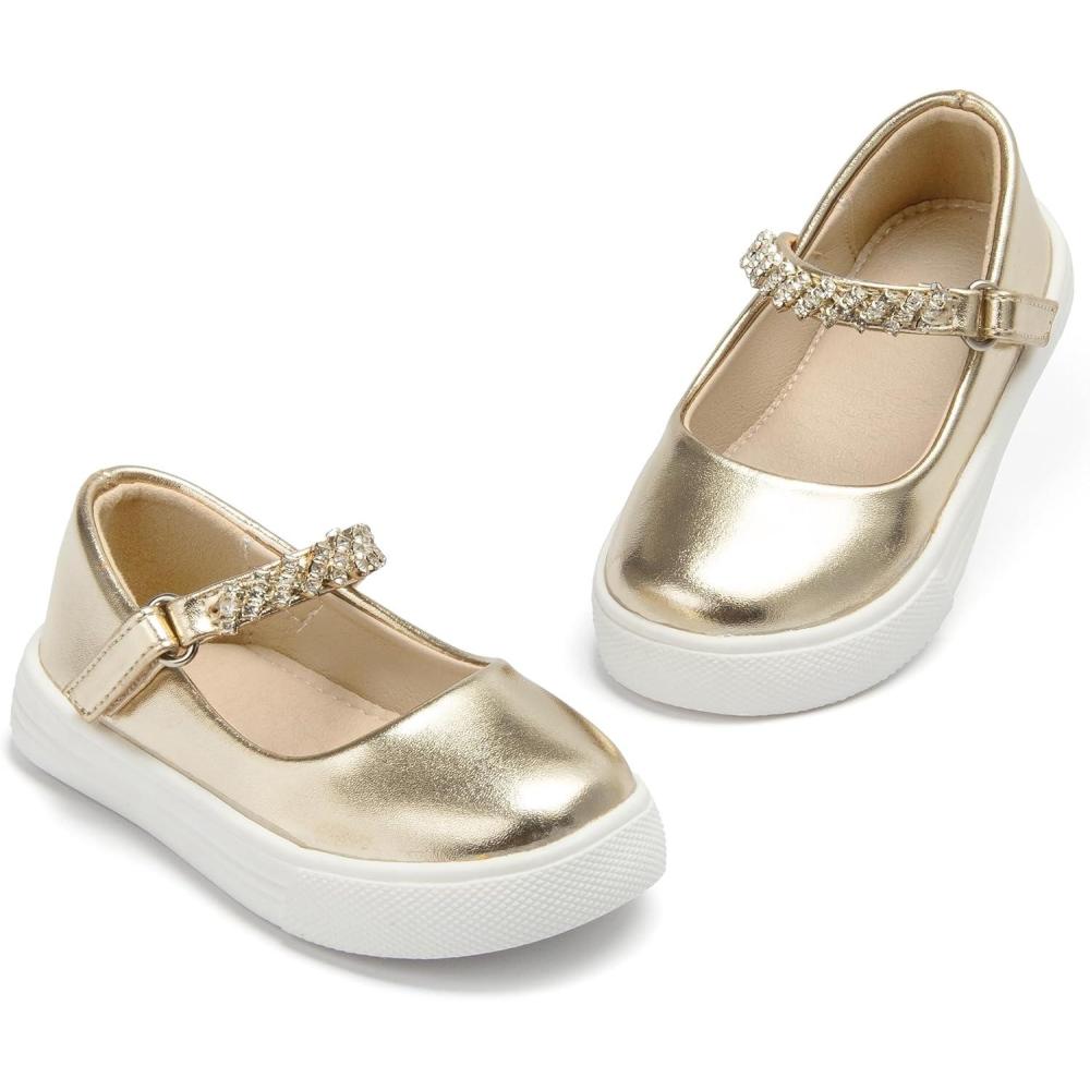 imageTHEE BRON Shiny Gloss Toddler Girls Sneakers Versatile Fun Casual Kicks for Little OnesAs402gilded Gold