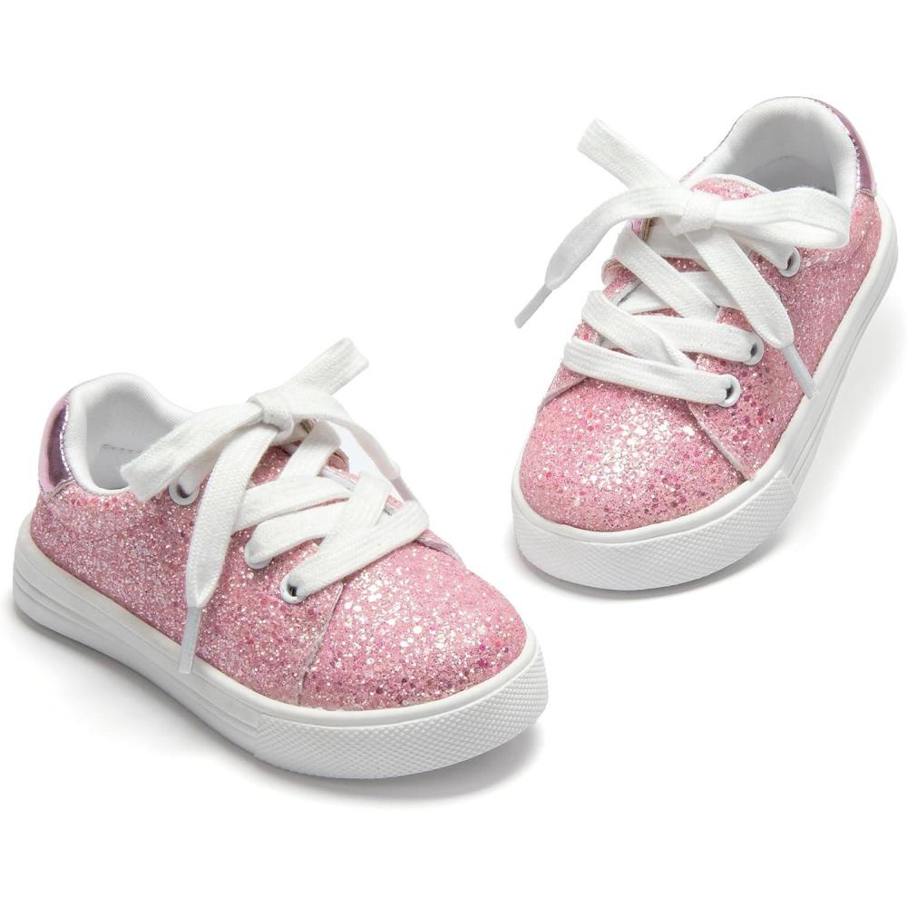 imageTHEE BRON Shiny Gloss Toddler Girls Sneakers Versatile Fun Casual Kicks for Little OnesAs406twinkle Pink