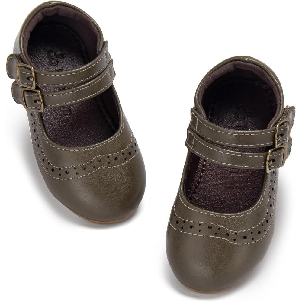 imageTHEE BRON Toddler Mary Janes  Arch Support Leather Dress Shoes  Birthday Party FlatsAf470olive Green