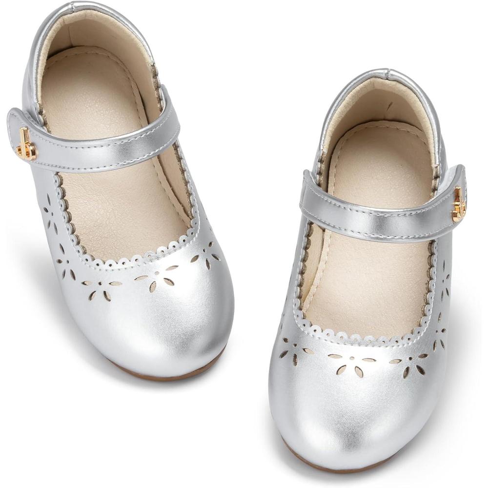 imageTHEE BRON Toddler Mary Janes  Arch Support Leather Dress Shoes  Birthday Party FlatsAf522starlight Silver