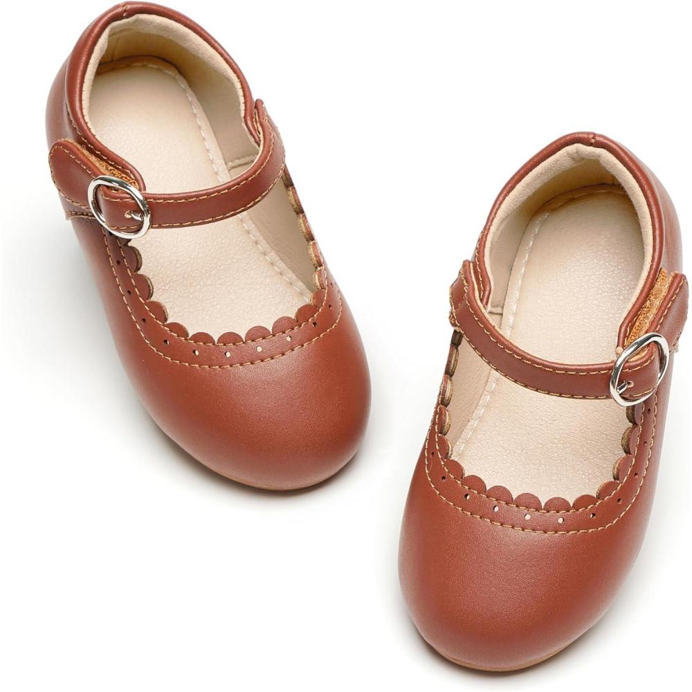 imageTHEE BRON Toddler Mary Janes  Arch Support Leather Dress Shoes  Birthday Party FlatsAg211maple Brown