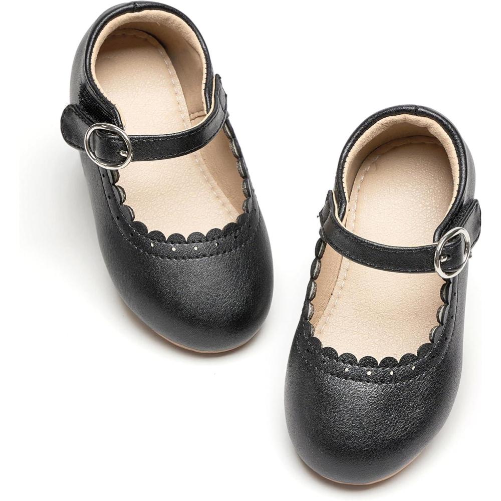 imageTHEE BRON Toddler Mary Janes  Arch Support Leather Dress Shoes  Birthday Party FlatsAg211midnight Black