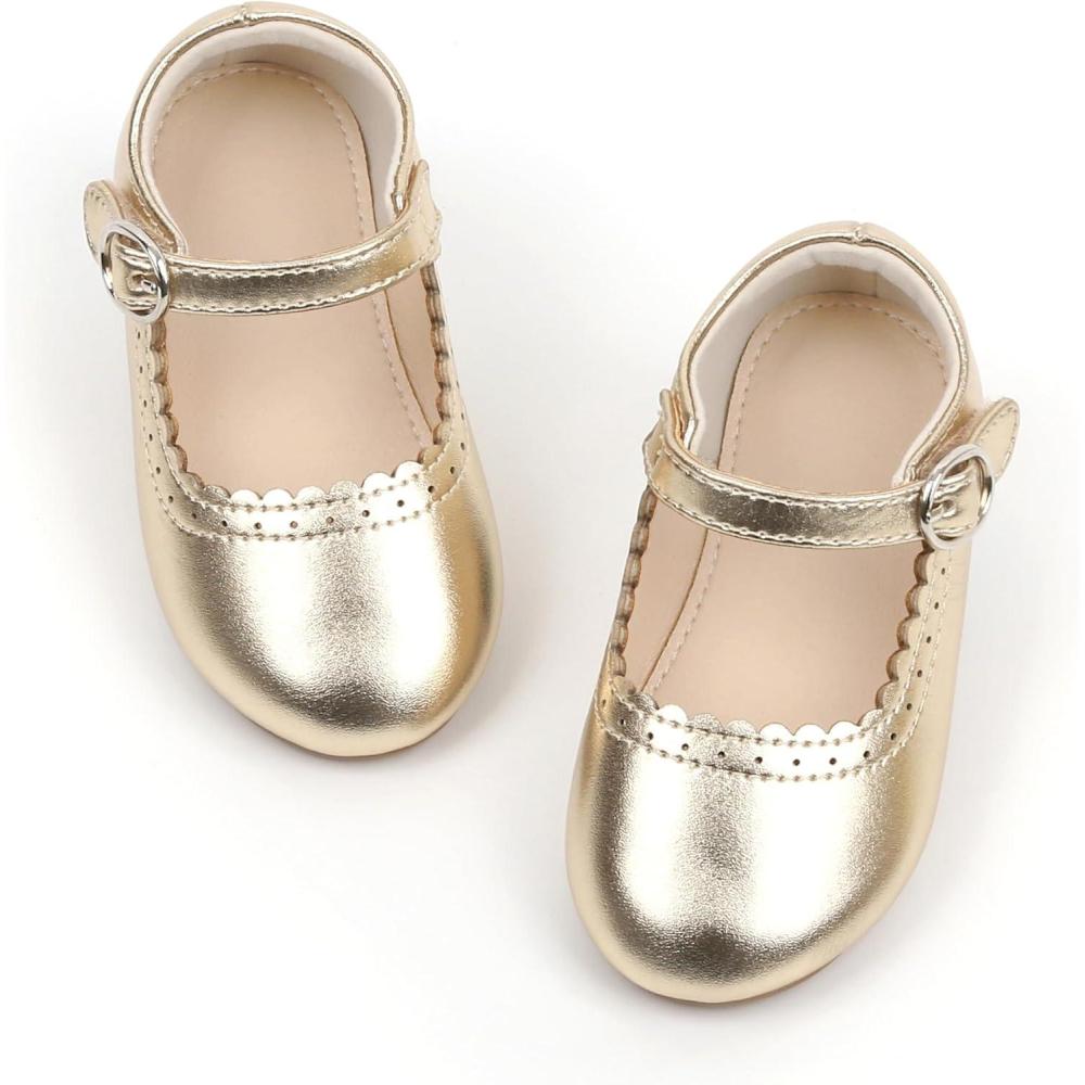 imageTHEE BRON Toddler Mary Janes  Arch Support Leather Dress Shoes  Birthday Party FlatsAg211moonlit Gold