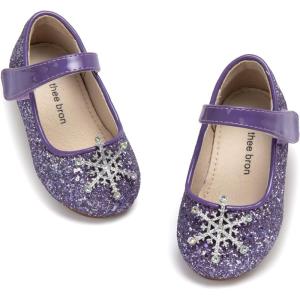 THEE BRON Bedazzled Glitter Mary Jane Flats for Toddler Girls – Shimmery Twinkle-Toe Shoes for Fancy Fun(Af401-frosted Purple)