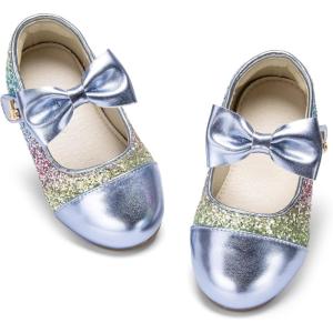 THEE BRON Bedazzled Glitter Mary Jane Flats for Toddler Girls – Shimmery Twinkle-Toe Shoes for Fancy Fun(Af552-glacier Blue)