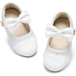 THEE BRON Bedazzled Glitter Mary Jane Flats for Toddler Girls – Shimmery Twinkle-Toe Shoes for Fancy Fun(Af552-sparkle White)