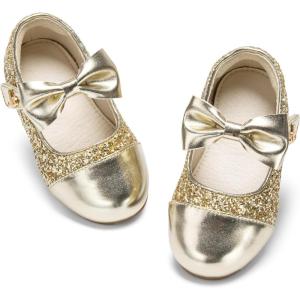 THEE BRON Bedazzled Glitter Mary Jane Flats for Toddler Girls – Shimmery Twinkle-Toe Shoes for Fancy Fun(Af552-sunbeam Gold)