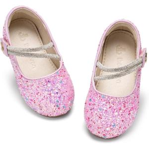THEE BRON Bedazzled Glitter Mary Jane Flats for Toddler Girls – Shimmery Twinkle-Toe Shoes for Fancy Fun(Af564-candy Pink)