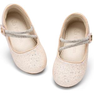 THEE BRON Bedazzled Glitter Mary Jane Flats for Toddler Girls – Shimmery Twinkle-Toe Shoes for Fancy Fun(Af564-shimmering Champagne)