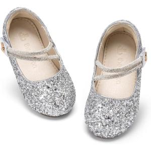 THEE BRON Bedazzled Glitter Mary Jane Flats for Toddler Girls – Shimmery Twinkle-Toe Shoes for Fancy Fun(Af564-starlight Silver)