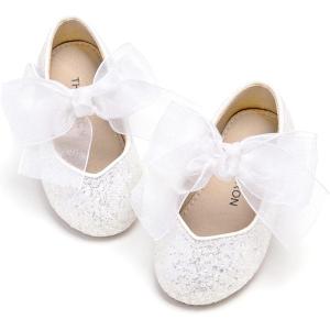 THEE BRON Bedazzled Glitter Mary Jane Flats for Toddler Girls – Shimmery Twinkle-Toe Shoes for Fancy Fun(Ag264-celestial White)
