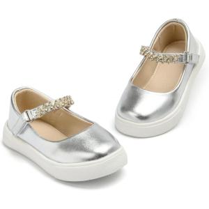 THEE BRON Shiny Gloss Toddler Girls Sneakers Versatile Fun Casual Kicks for Little Ones(As402-diamond Silver)