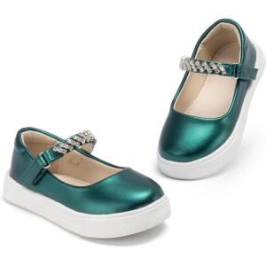 THEE BRON Shiny Gloss Toddler Girls Sneakers Versatile Fun Casual Kicks for Little Ones(As402-jewel Green)