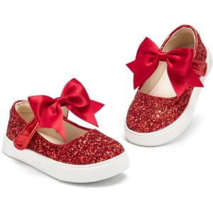 THEE BRON Shiny Gloss Toddler Girls Sneakers Versatile Fun Casual Kicks for Little Ones(As404-glitter Red)