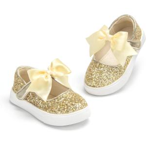 THEE BRON Shiny Gloss Toddler Girls Sneakers Versatile Fun Casual Kicks for Little Ones(As404-stardust Gold)