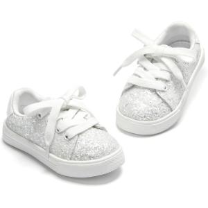 THEE BRON Shiny Gloss Toddler Girls Sneakers Versatile Fun Casual Kicks for Little Ones(As406-moonveil White)