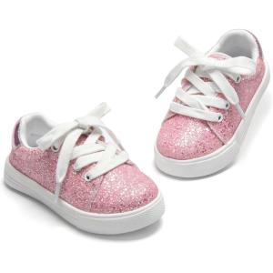 THEE BRON Shiny Gloss Toddler Girls Sneakers Versatile Fun Casual Kicks for Little Ones(As406-twinkle Pink)
