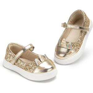 THEE BRON Shiny Gloss Toddler Girls Sneakers Versatile Fun Casual Kicks for Little Ones(As412-aurora Gold)