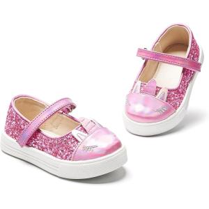 THEE BRON Shiny Gloss Toddler Girls Sneakers Versatile Fun Casual Kicks for Little Ones(As412-candy Pink)