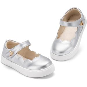 THEE BRON Shiny Gloss Toddler Girls Sneakers Versatile Fun Casual Kicks for Little Ones(As602-moonlit Silver)