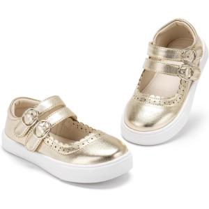 THEE BRON Shiny Gloss Toddler Girls Sneakers Versatile Fun Casual Kicks for Little Ones(As604-aurora Gold)