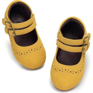 THEE BRON Toddler Mary Janes | Arch Support Leather Dress Shoes | Birthday Party Flats(Af470-antique Yellow)