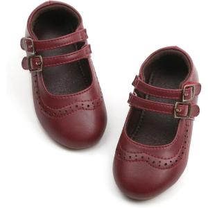 THEE BRON Toddler Mary Janes | Arch Support Leather Dress Shoes | Birthday Party Flats(Af470-burgundy Red)