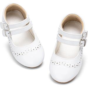 THEE BRON Toddler Mary Janes | Arch Support Leather Dress Shoes | Birthday Party Flats(Af470-celestial White)