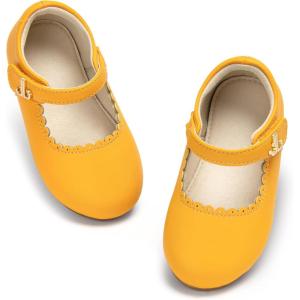THEE BRON Toddler Mary Janes | Arch Support Leather Dress Shoes | Birthday Party Flats(Af510-marigold Yellow)