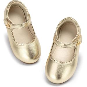 THEE BRON Toddler Mary Janes | Arch Support Leather Dress Shoes | Birthday Party Flats(Af510-moonlit Gold)