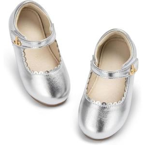 THEE BRON Toddler Mary Janes | Arch Support Leather Dress Shoes | Birthday Party Flats(Af510-starlight Silver)