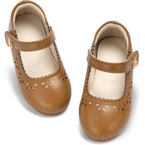 THEE BRON Toddler Mary Janes | Arch Support Leather Dress Shoes | Birthday Party Flats(Af522-caramel Brown)
