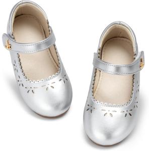 THEE BRON Toddler Mary Janes | Arch Support Leather Dress Shoes | Birthday Party Flats(Af522-starlight Silver)