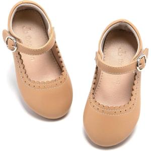 THEE BRON Toddler Mary Janes | Arch Support Leather Dress Shoes | Birthday Party Flats(Ag211-caramel Brown)