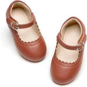 THEE BRON Toddler Mary Janes | Arch Support Leather Dress Shoes | Birthday Party Flats(Ag211-maple Brown)